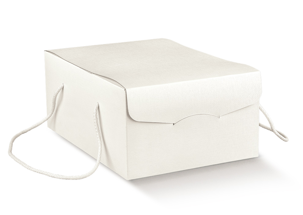 Kartonboxen mit Laminierung und Kordelgriff weiß (235x335x140 mm)