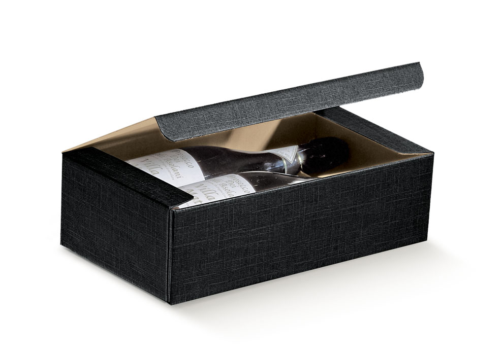 Flaschenkarton für 2 Flaschen liegend schwarz (340x180x95 mm)