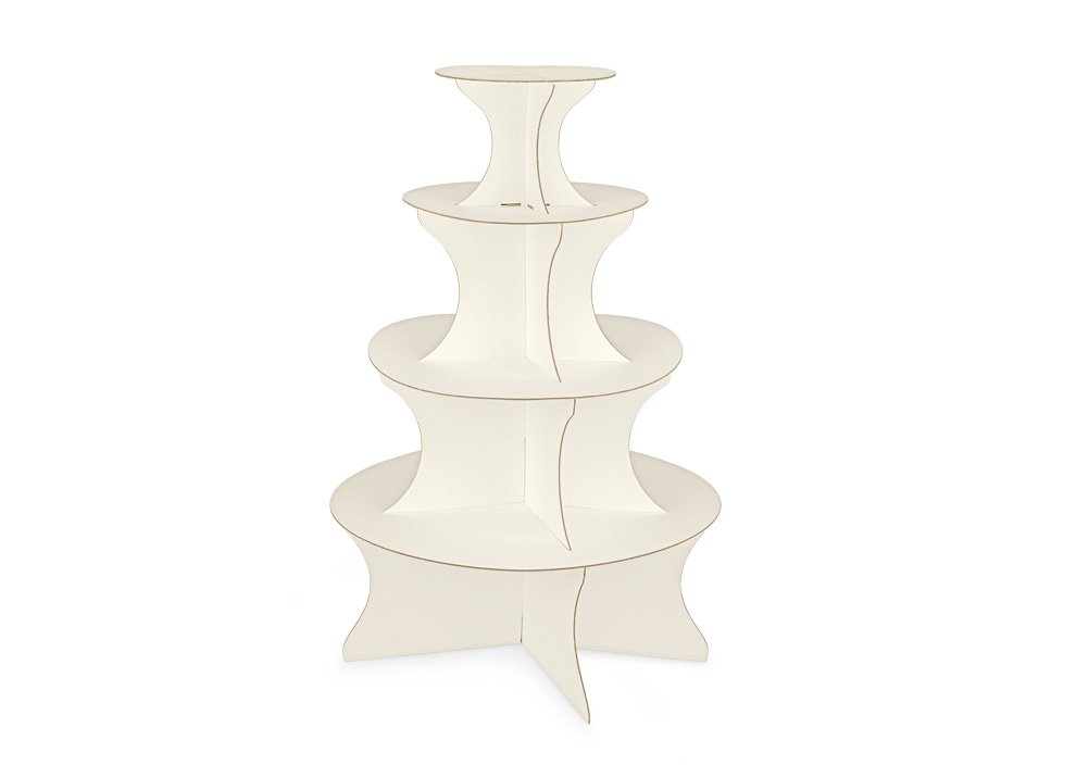 4-stockiger Ausstellungsständer aus zusammengefügten Kartonstücken (Dm. 630 x H 1000 mm)
