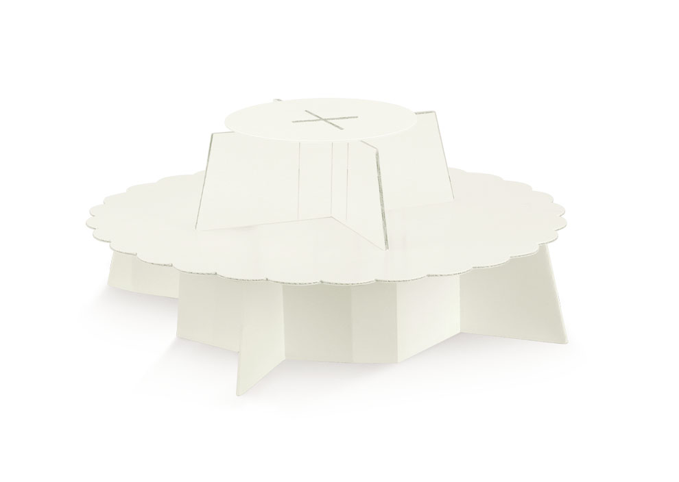 1-stockiger Ausstellungsständer aus zusammengefügten Kartonstücken (Dm. 300 x H 120 mm)