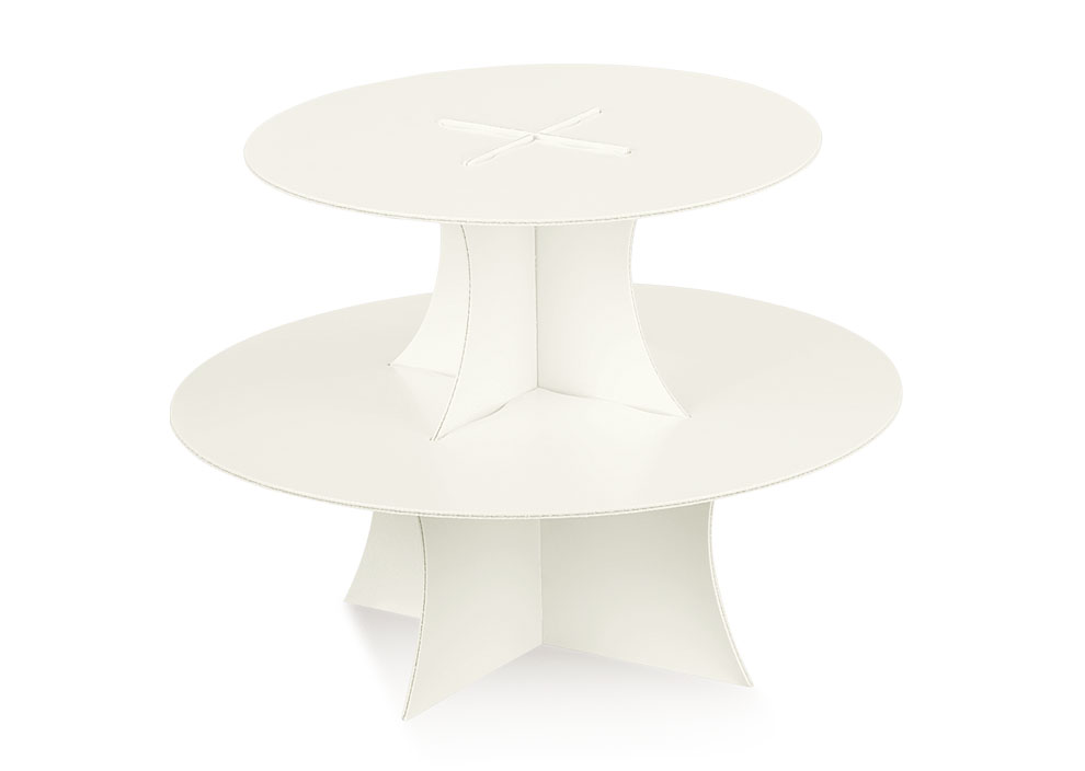 2-stockiger einfacher Ausstellungsständer aus zusammengefügten Kartonstücken (Dm. 270 x H 200 mm)