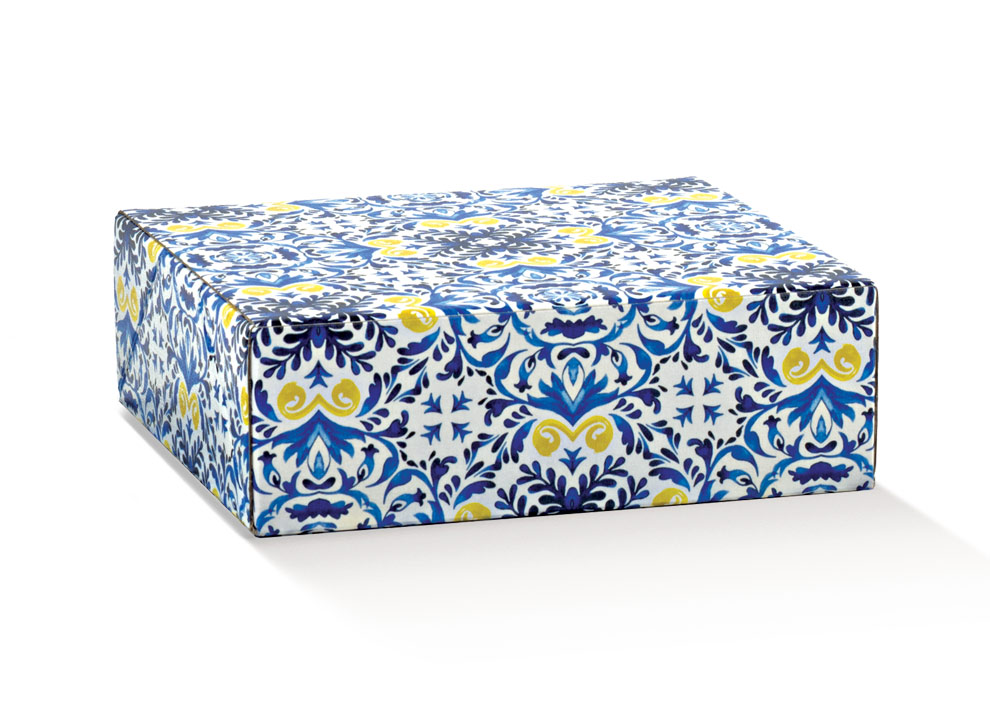 Kartonschachteln für die Verpackung von Gastgeschenken, Geschenkartikeln und Süßwaren Maioliche (185x165x60 mm)
