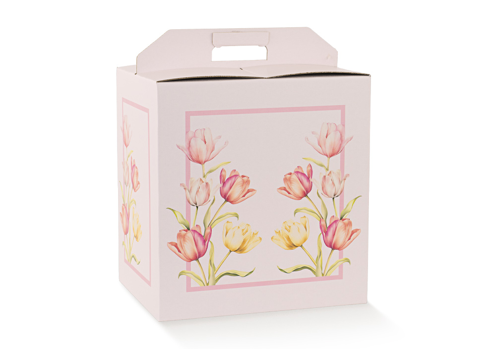 Kaschierter Karton mit Tragegriff im Tulpendesign (330x250x350 mm)